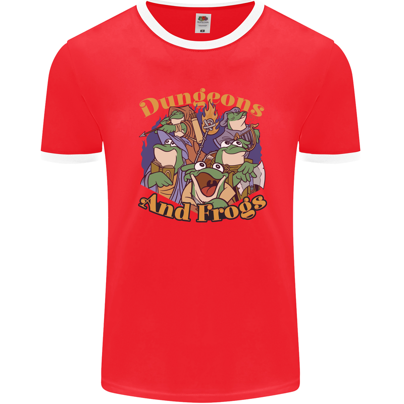 Dungeons & Frogs Role Play Games RPG Mens Ringer T-Shirt FotL Red/White