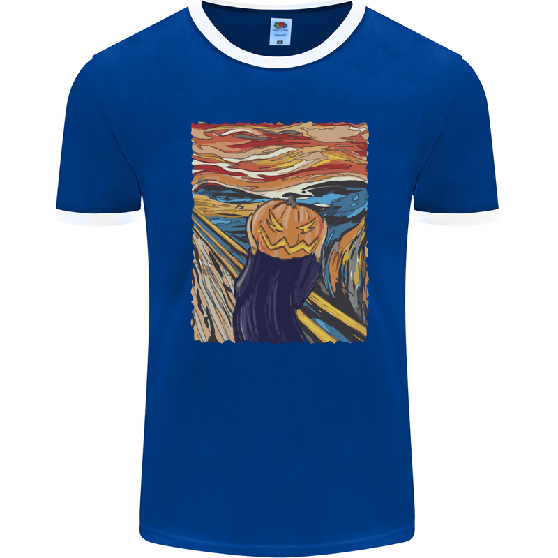 Pumpkin Scream Painting Halloween Mens Ringer T-Shirt FotL Royal Blue/White