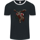 Dark Santa Riding Rudolph Christmas Xmas Mens Ringer T-Shirt FotL Black/White