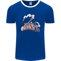 An Army Biker With Tank Skull Motorcycle Mens Ringer T-Shirt FotL Royal Blue/White