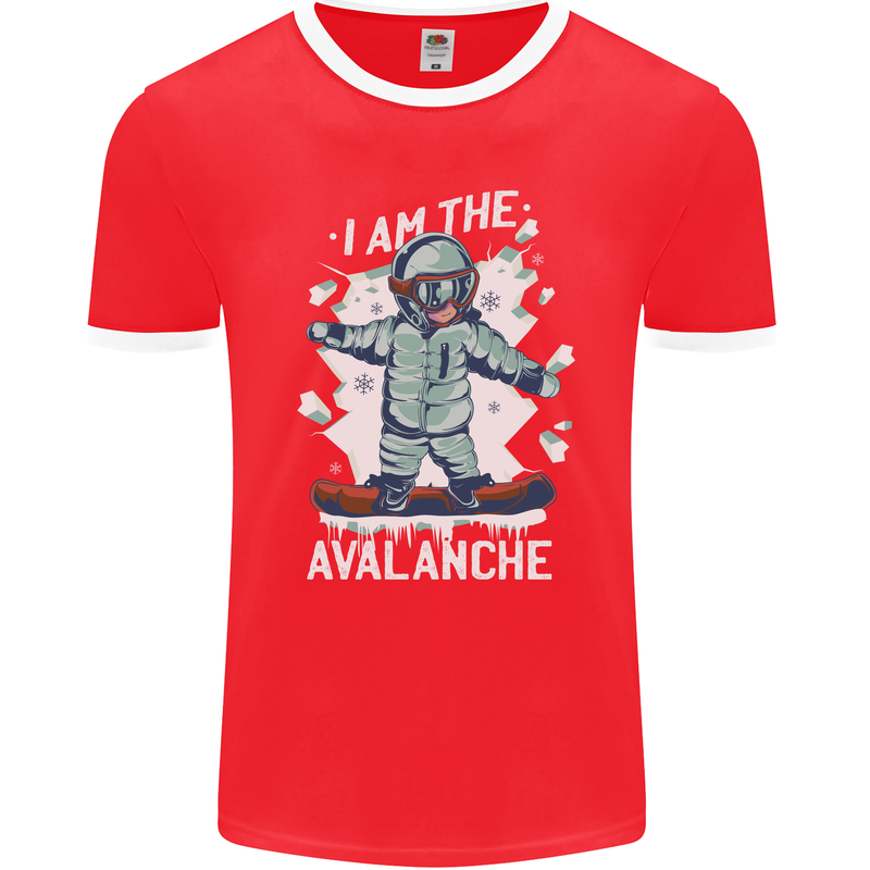 Snowboarding I Am the Avalanche Funny Mens Ringer T-Shirt FotL Red/White