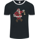 Santa Carrying a Christmas Lantern Xmas Mens Ringer T-Shirt FotL Black/White