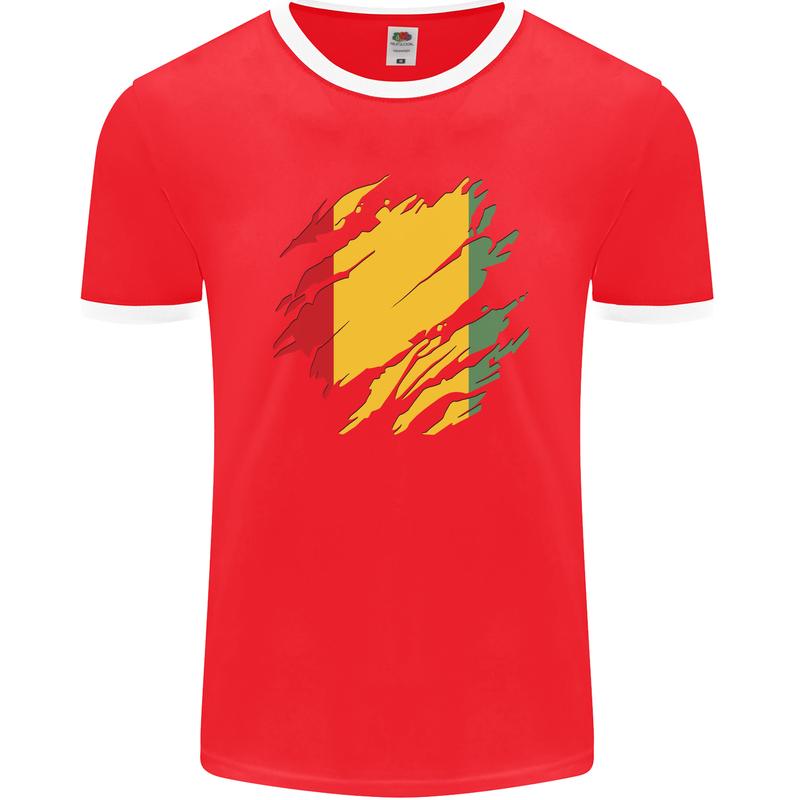 Torn Guinea Flag Guinean Day Football Mens Ringer T-Shirt FotL Red/White