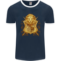 A Heraldic Lion Shield Coat of Arms Mens Ringer T-Shirt FotL Navy Blue/White