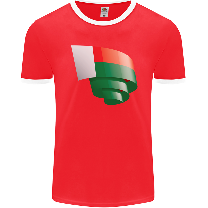 Curled Madagascar Flag Madagascan Day Football Mens Ringer T-Shirt FotL Red/White
