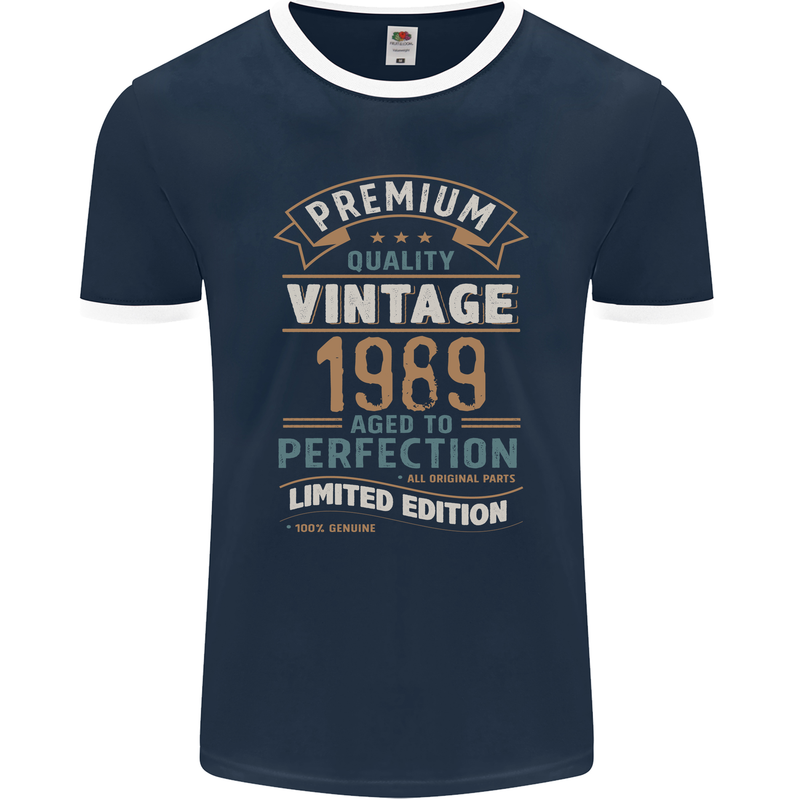 Premium Vintage 34th Birthday 1989 Mens Ringer T-Shirt FotL Navy Blue/White