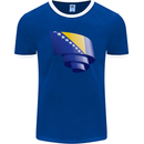 Curled Bosnia and Herzegovina Flag Day Football Mens Ringer T-Shirt FotL Royal Blue/White