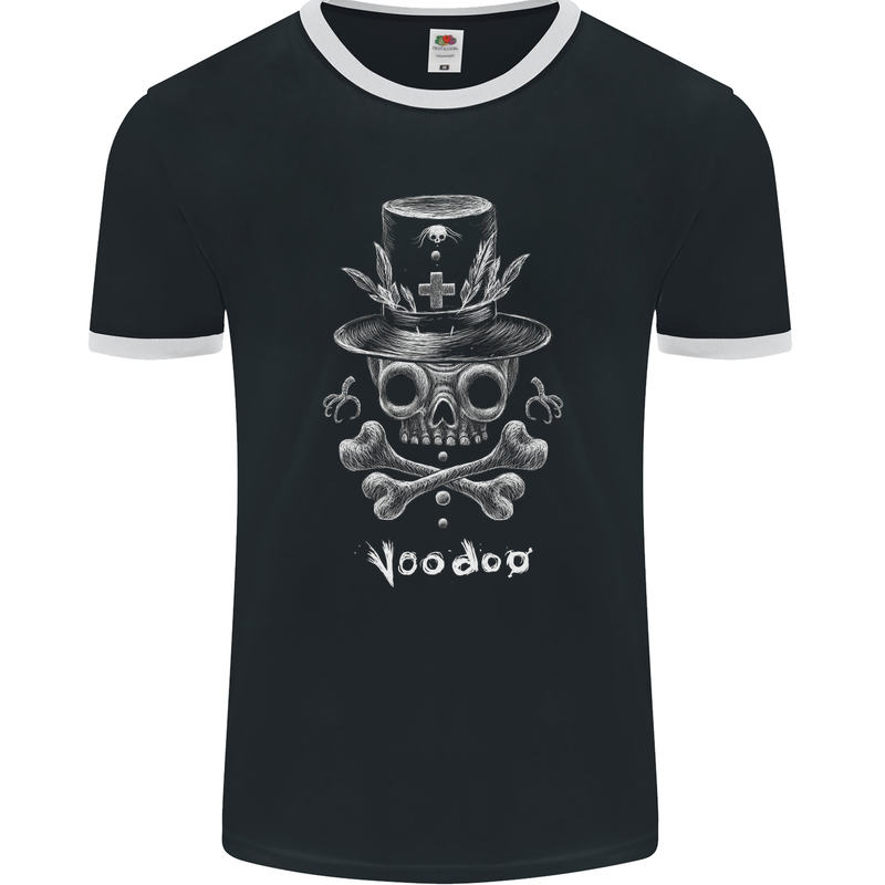 Voodoo Skull Gothic Goth Rock Music Biker Mens Ringer T-Shirt FotL Black/White