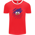 Torn Haiti Flag Haitian Day Football Mens Ringer T-Shirt FotL Red/White