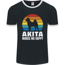 Akita Makes Me Happy Funny Dog Inu Mens Ringer T-Shirt FotL Black/White
