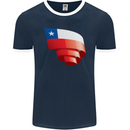 Curled Chile Flag Chilean Day Football Mens Ringer T-Shirt FotL Navy Blue/White