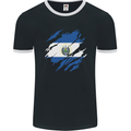 Torn Salvador Flag Salvadoran Day Football Mens Ringer T-Shirt FotL Black/White