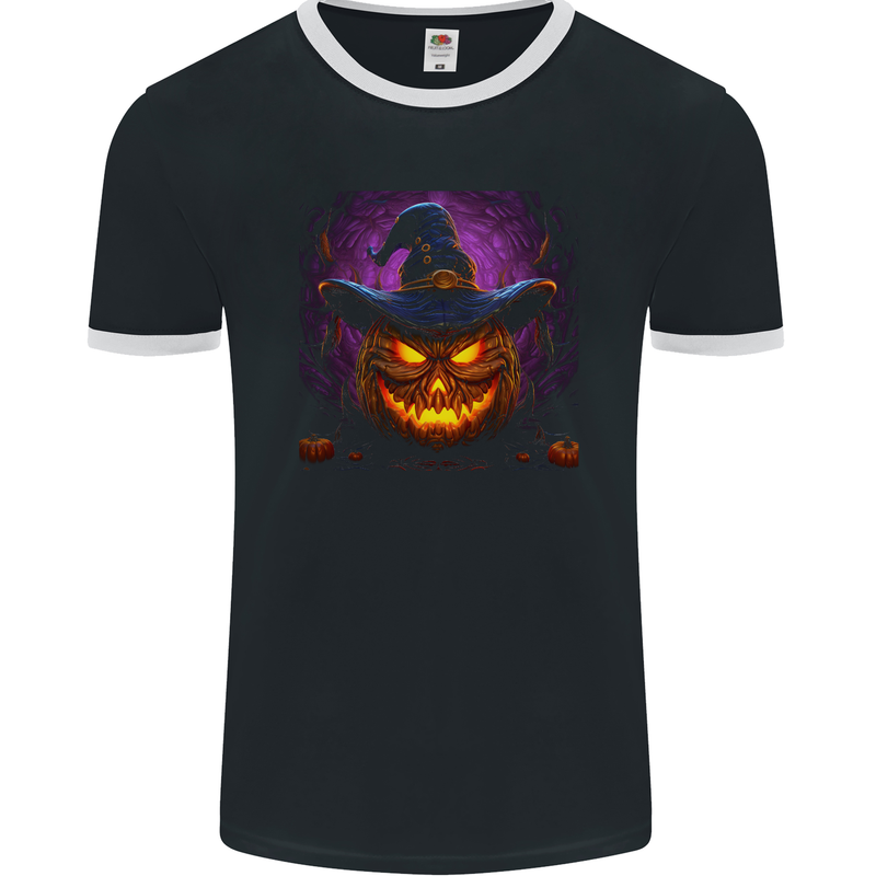 Evil Halloween Pumpkin Face 1 Mens Ringer T-Shirt FotL Black/White