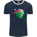 Curled Namibia Flag Namibian Day Football Mens Ringer T-Shirt FotL Navy Blue/White
