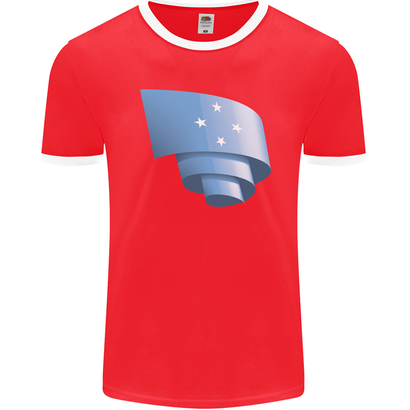 Curled Micronesia Flag Micronesian Day Football Mens Ringer T-Shirt FotL Red/White