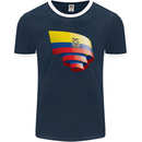 Curled Ecuador Flag Ecuadorian Day Football Mens Ringer T-Shirt FotL Navy Blue/White