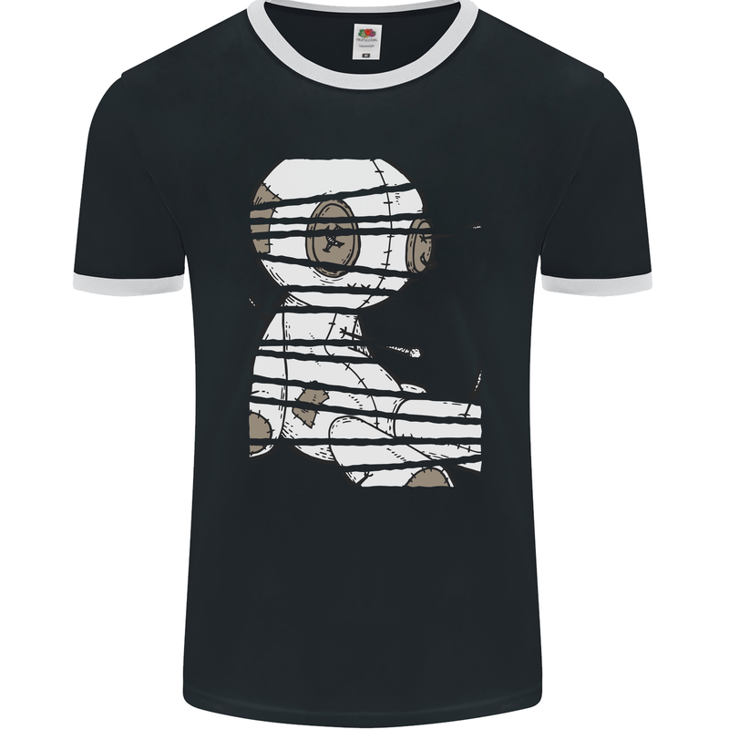 Voodoo Doll Evil Spirits Dark Magic Halloween Mens Ringer T-Shirt FotL Black/White