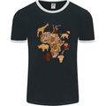 Africa Wildlife Map Giraffe Rhino Ape Elephant Lion Mens Ringer T-Shirt FotL Black/White