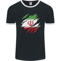 Torn Iran Flag Iranian Day Football Mens Ringer T-Shirt FotL Black/White