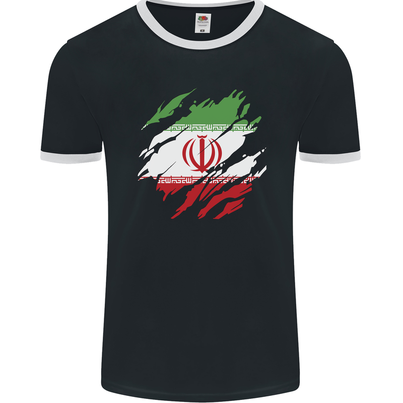 Torn Iran Flag Iranian Day Football Mens Ringer T-Shirt FotL Black/White