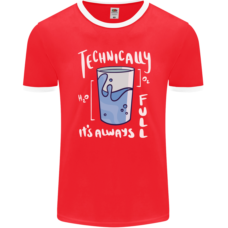 Technically the Glass is Always Full Science Nerd Mens Ringer T-Shirt FotL Red/White