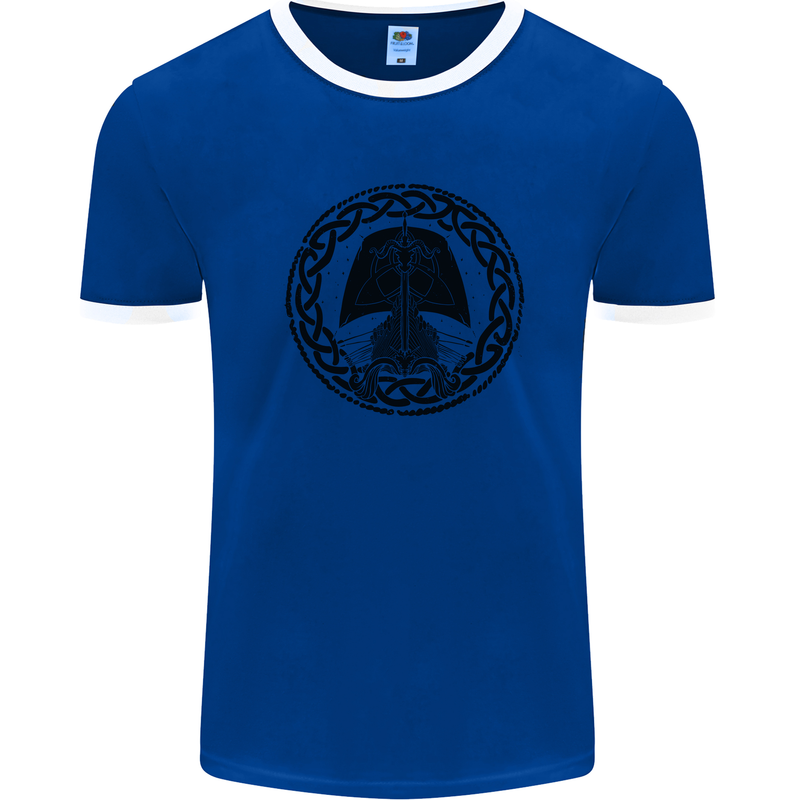 A Viking Ship Mens Ringer T-Shirt Royal Blue/White