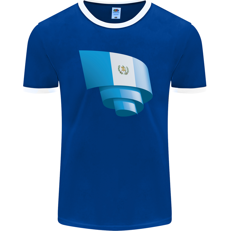 Curled Guatemala Flag Guatemalan Day Football Mens Ringer T-Shirt FotL Royal Blue/White