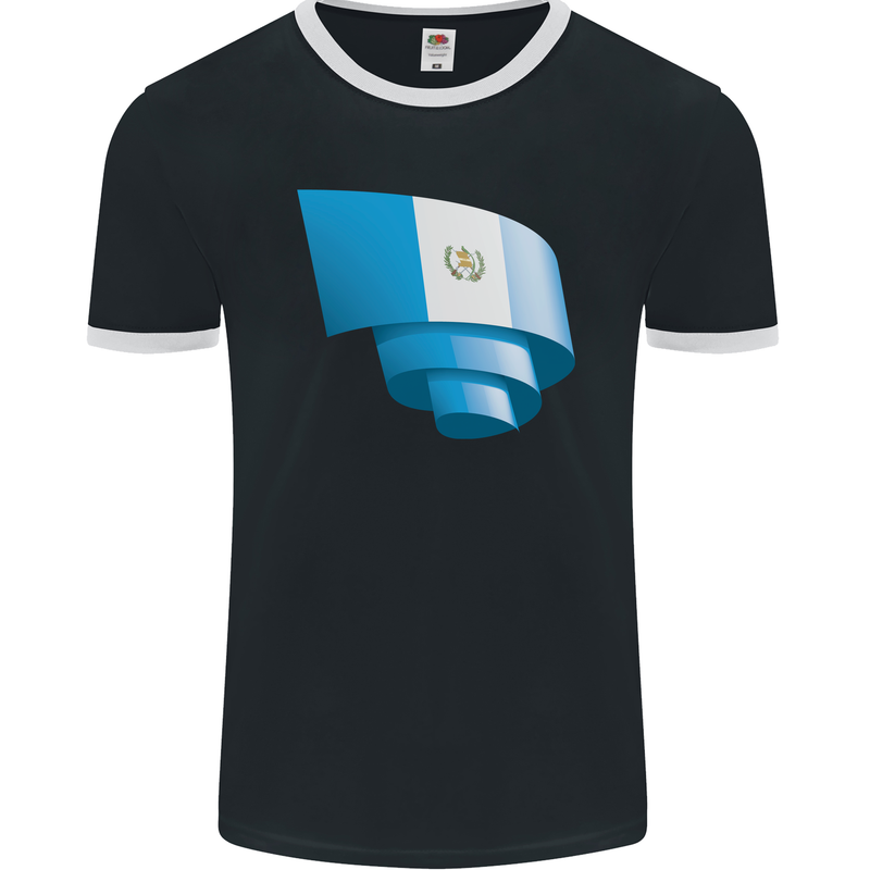 Curled Guatemala Flag Guatemalan Day Football Mens Ringer T-Shirt FotL Black/White
