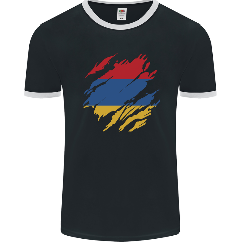 Torn Armenia Flag Armenian Day Football Mens Ringer T-Shirt FotL Black/White