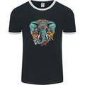 Floral Tribal Elephant Mens Ringer T-Shirt FotL Black/White