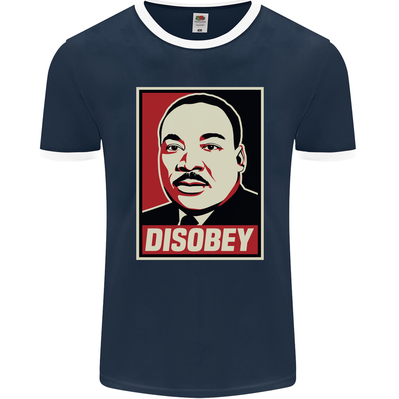 Disobey Martin Luther King Black Lives Matter Mens Ringer T-Shirt FotL Navy Blue/White