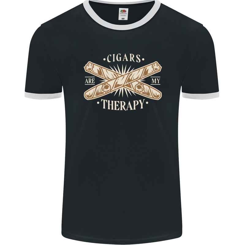 Cigars are My Therapy Funny Smoking Mens Ringer T-Shirt FotL Black/White