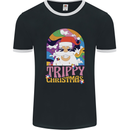 Trippy Christmas LSD Santa Magic Mushrooms Xmas Mens Ringer T-Shirt FotL Black/White