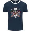 Union Jack Biker Motorbike Motorcycle Skull Mens Ringer T-Shirt FotL Navy Blue/White