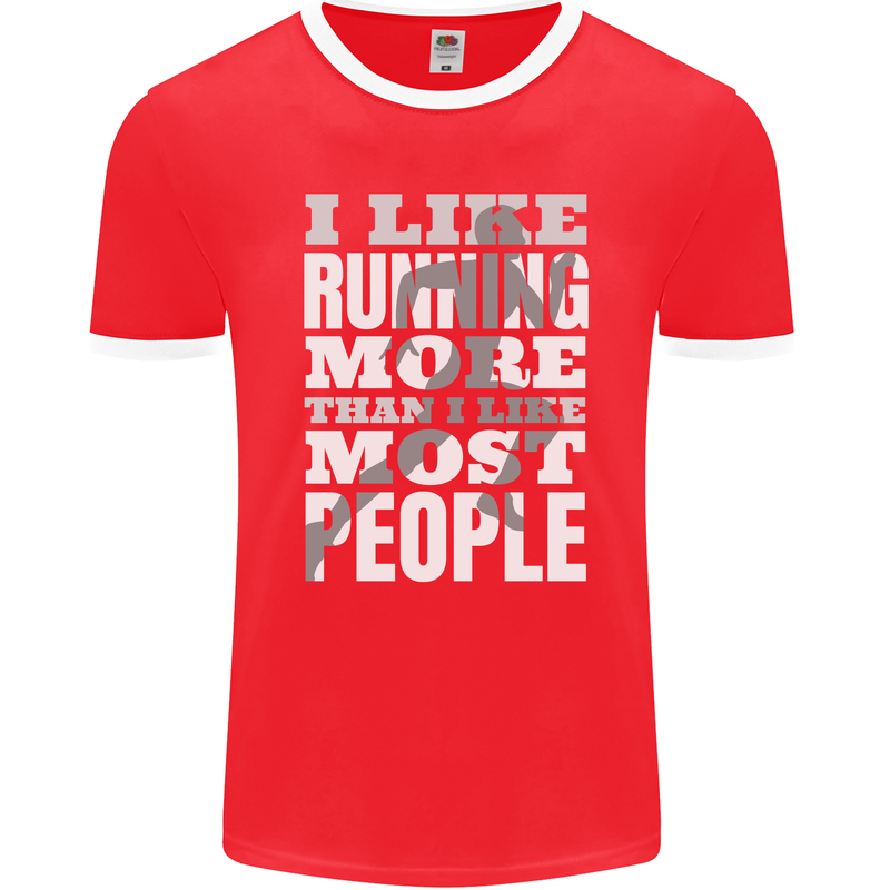 I Like Running Cross Country Marathon Runner Mens Ringer T-Shirt FotL Red/White
