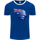 Curled Australia Flag Australian Day Football Mens Ringer T-Shirt FotL Royal Blue/White