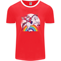 Santa Claus Riding a Unicorn Christmas Xmas Mens Ringer T-Shirt FotL Red/White