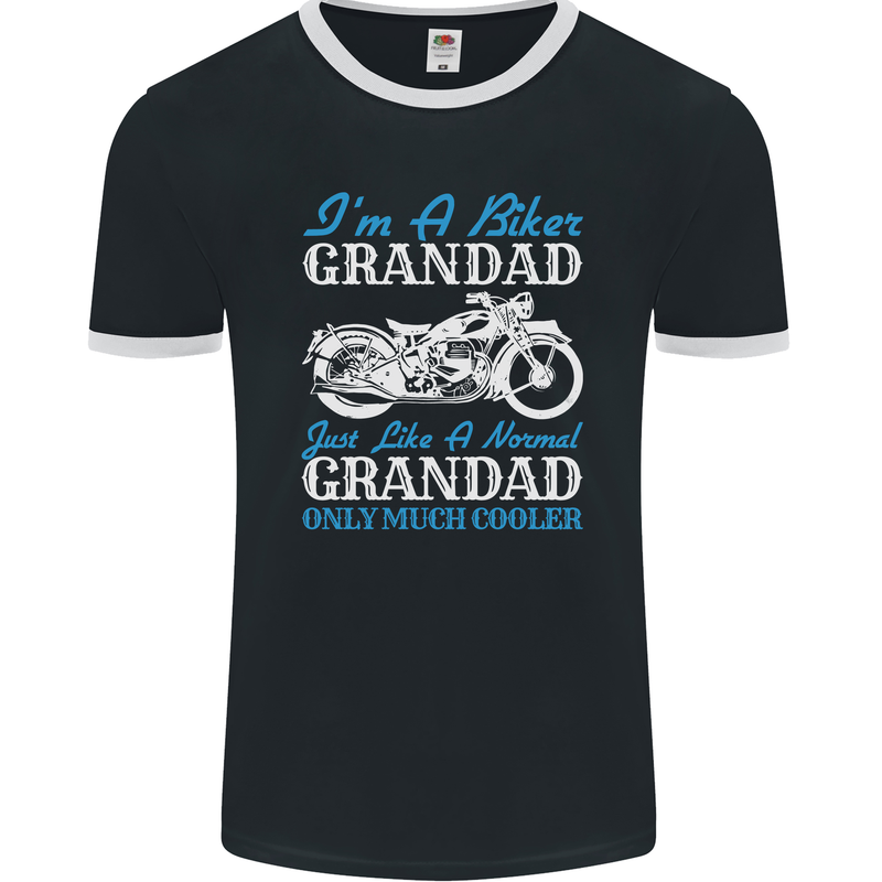 Biker Grandad Grandparents Day Motorcycle Bike Mens Ringer T-Shirt FotL Black/White