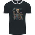 Dry Bones Skeleton Skull With Flowers & Bird Mens Ringer T-Shirt FotL Black/White