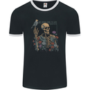 Dry Bones Skeleton Skull With Flowers & Bird Mens Ringer T-Shirt FotL Black/White