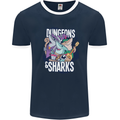 Dungeons & Sharks Role Play Games RPG Mens Ringer T-Shirt FotL Navy Blue/White