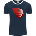 Curled Albania Flag Albanian Day Football Mens Ringer T-Shirt FotL Navy Blue/White