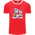 Christmas Santa Claus On a Unicorn Xmas Mens Ringer T-Shirt FotL Red/White