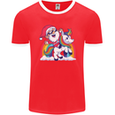 Christmas Santa Claus On a Unicorn Xmas Mens Ringer T-Shirt FotL Red/White