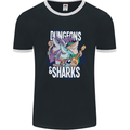 Dungeons & Sharks Role Play Games RPG Mens Ringer T-Shirt FotL Black/White