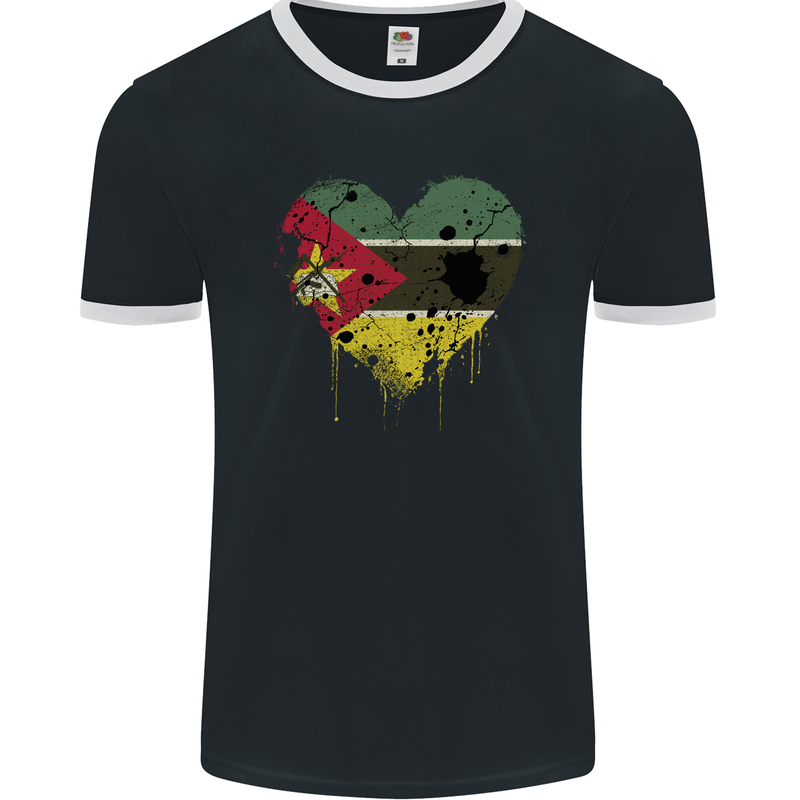 Love Mozambique Flag Mozambican Day Football Mens Ringer T-Shirt FotL Black/White