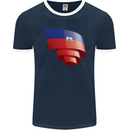 Curled Haiti Flag Haitian Day Football Mens Ringer T-Shirt FotL Navy Blue/White