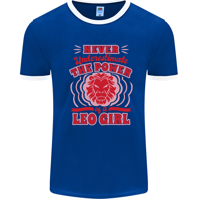 Power of Leo Girl Star Sign Zodiac Horoscope Mens Ringer T-Shirt Royal Blue/White