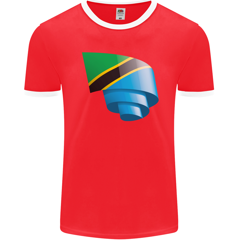 Curled Tanzania Flag Tanzanian Day Football Mens Ringer T-Shirt FotL Red/White