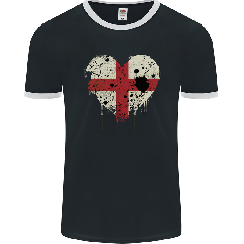 Love Flag England English Football Rugby Mens Ringer T-Shirt FotL Black/White